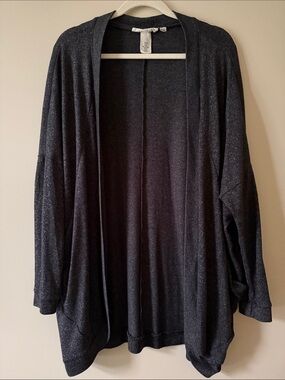 Open-Front Draped Cardigan Sweater - Charcoal